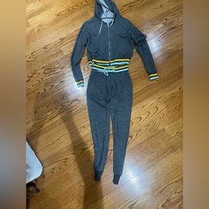 Aeropostale Gray and Yellow Jumpsuit with Ribbed Cuffs